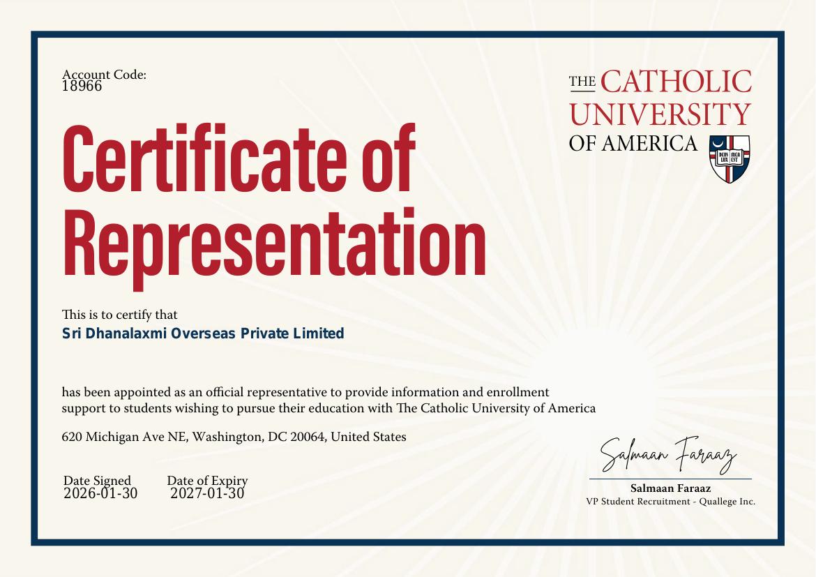 The Catholic University of America — Certificate of Representation