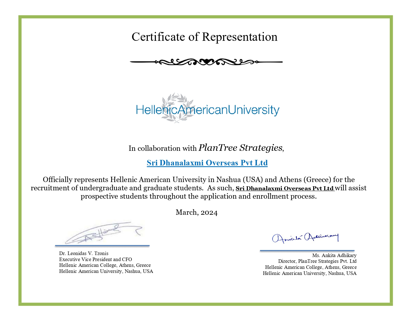 Hellenic American University — Sri Dhanalaxmi Overseas Pvt Ltd