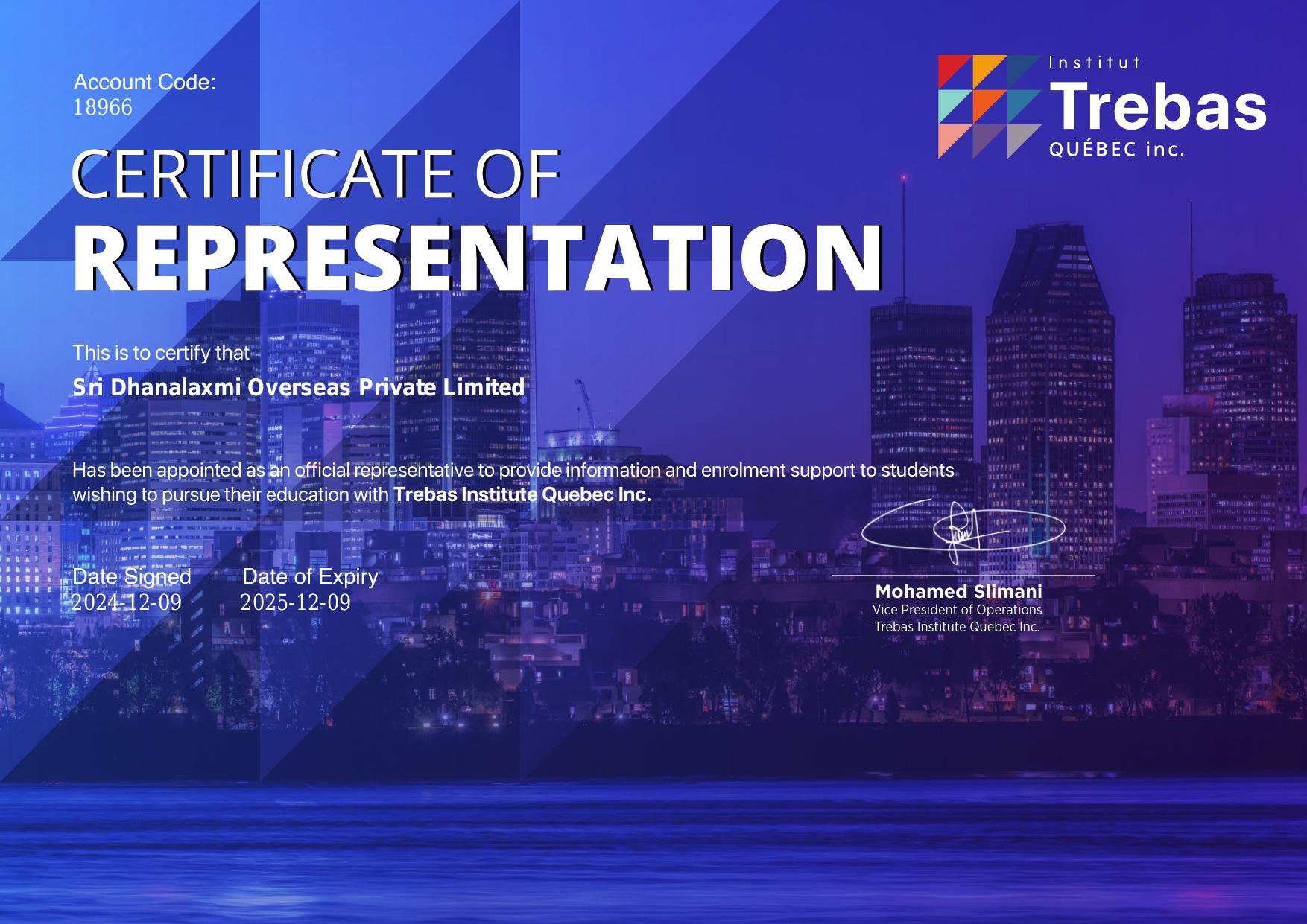 Trabes — Certificate of Representation