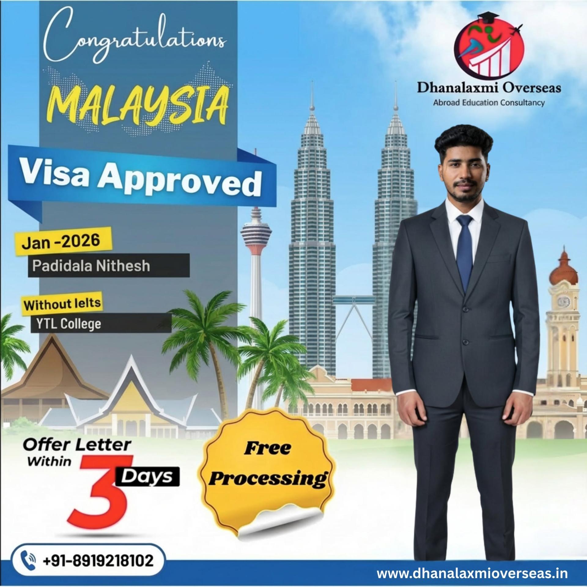 Padidala Nithesh — Malaysia visa approved